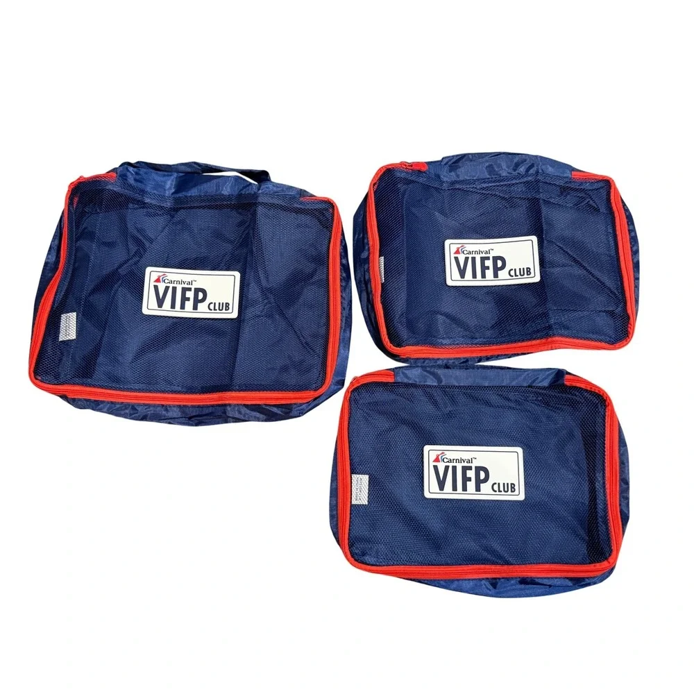 Carnival VIFP Club Travel Organization Cubes Set of 3 Navy Red Mesh‎ Zipper